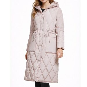 NWT Kenneth Cole New York Stadium Length Puffer Jacket S Rose Dust Pink Hooded